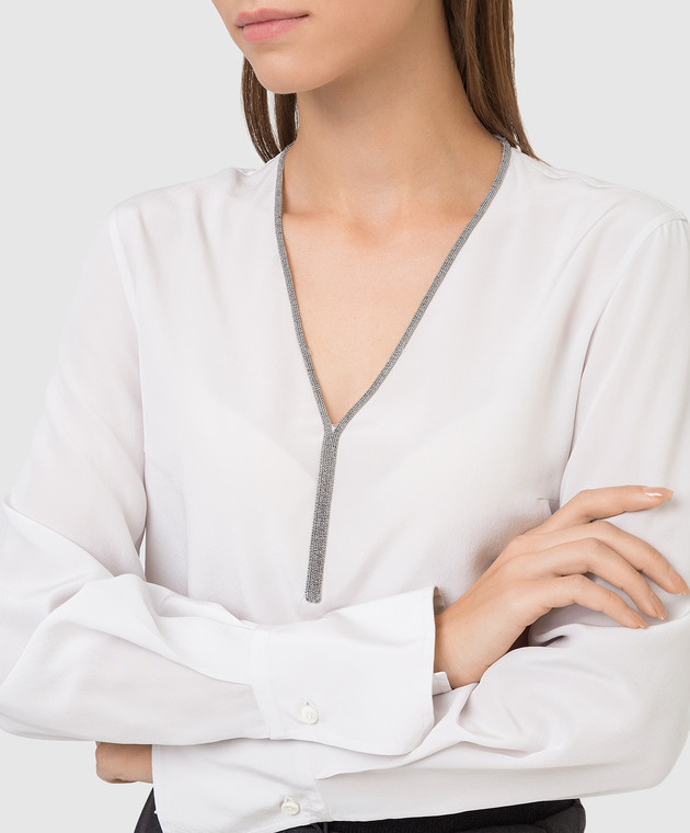 Brunello Cucinelli Шелковая блуза с цепочками MB993BY242 изображение 5