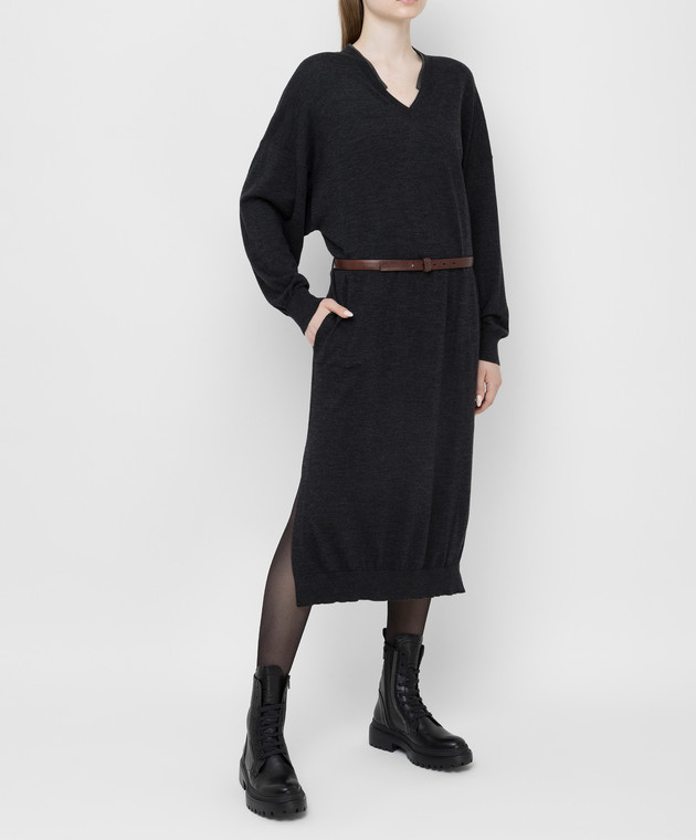 Brunello Cucinelli Темно-серое платье из шерсти и кашемира M14817A92 изображение 2