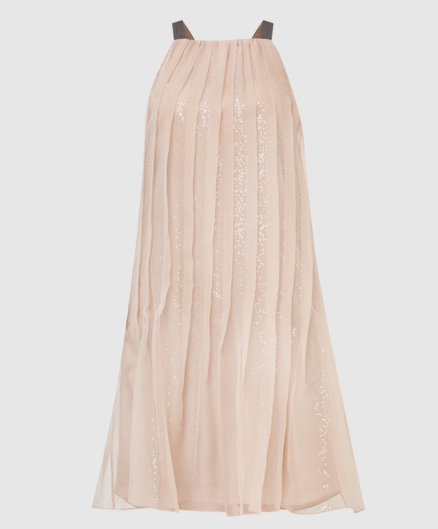 Brunello Cucinelli Бежеве шовкове плаття з паєтками і ланцюжками MF940ADN52