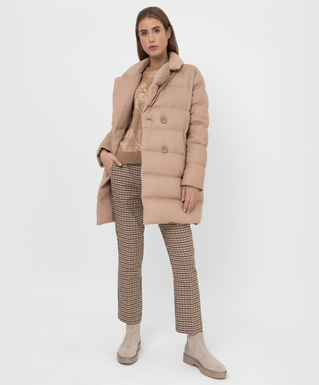 Herno Бежевое пуховое пальто из шелка и кашемира PI1377D38087 изображение 2