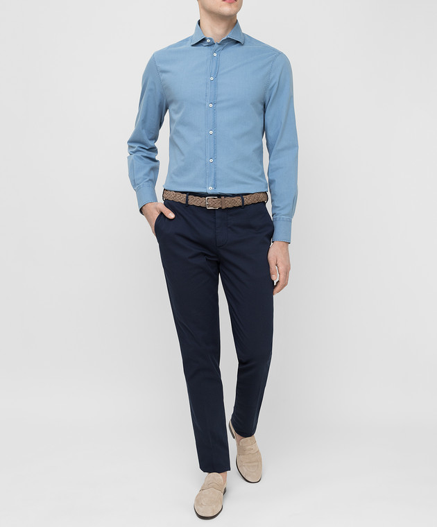 Brunello Cucinelli Голубая рубашка на пуговицах ML6931718 изображение 2