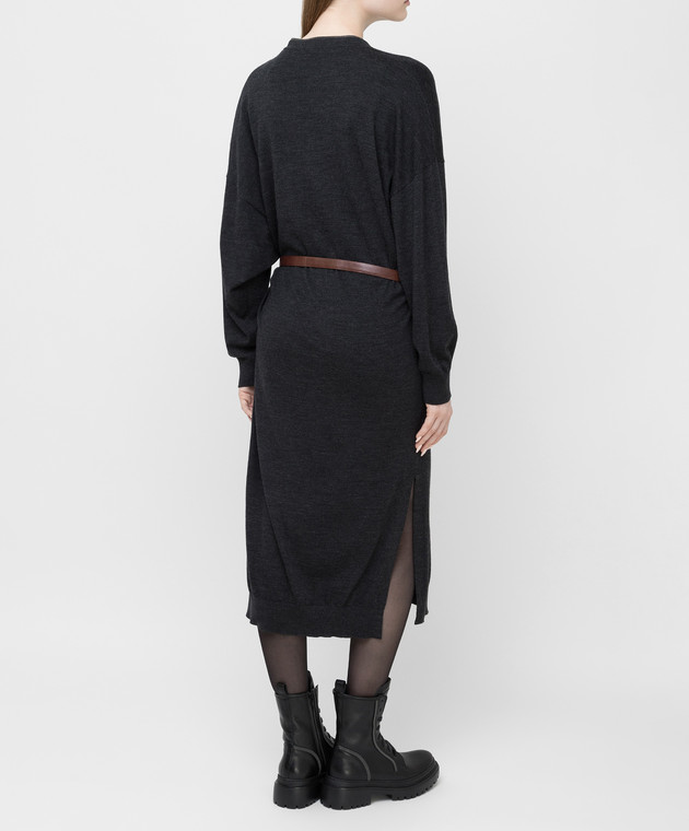 Brunello Cucinelli Темно-серое платье из шерсти и кашемира M14817A92 изображение 4