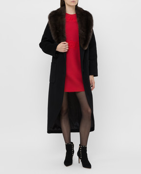 Real Furs House Черное пальто из кашемира с мехом соболя GT02