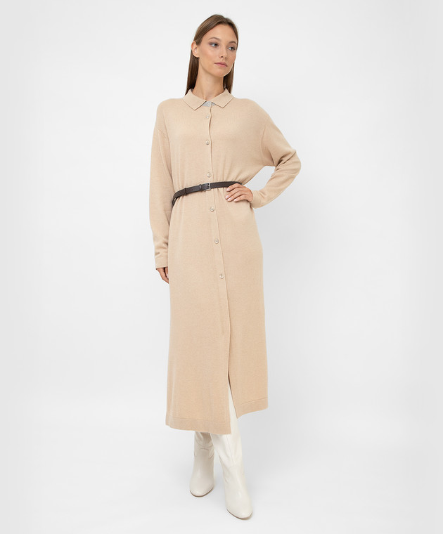 Fabiana Filippi Платье-рубашка из шерсти, шелка и кашемира с разрезами ABD221W164 изображение 2
