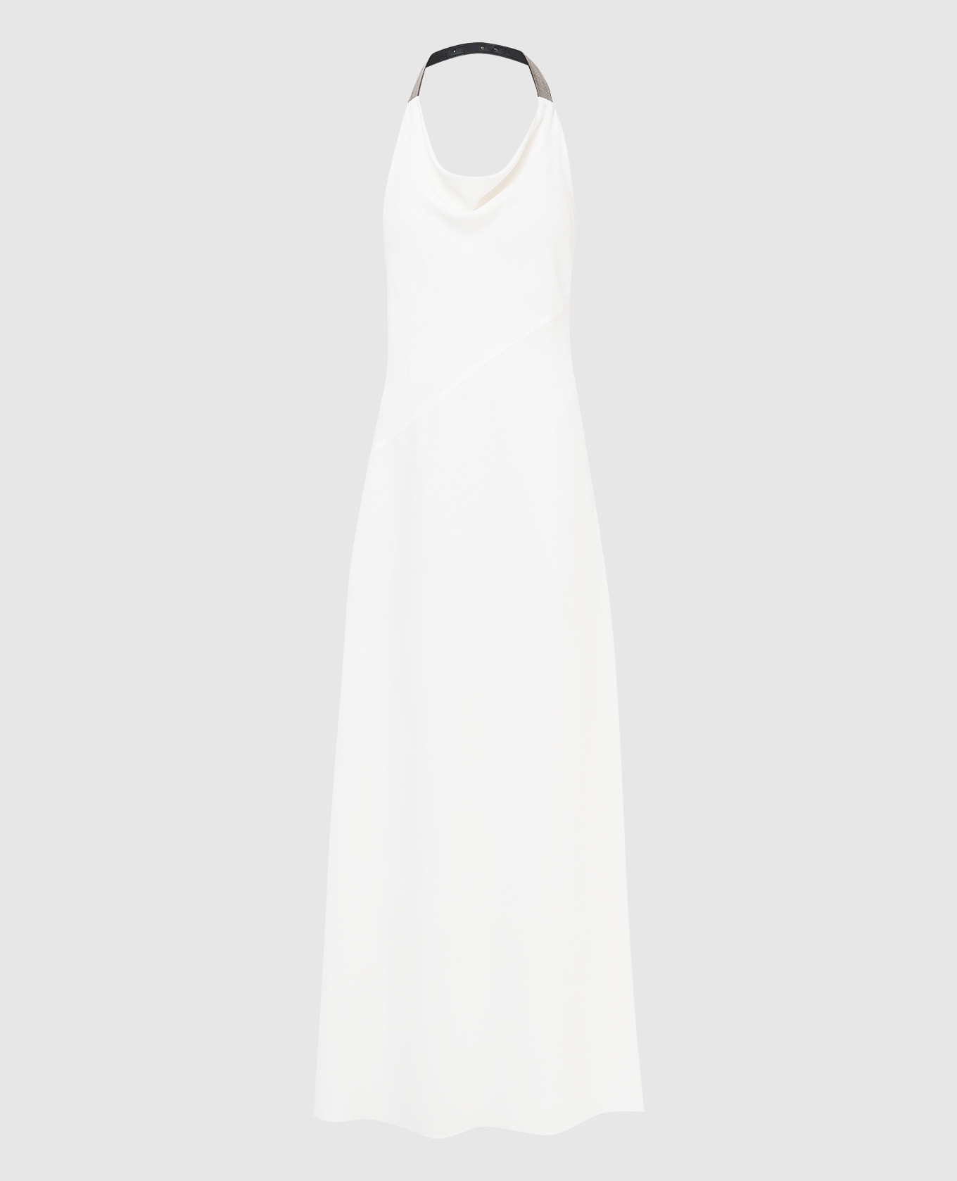 White dress with slit and drapery