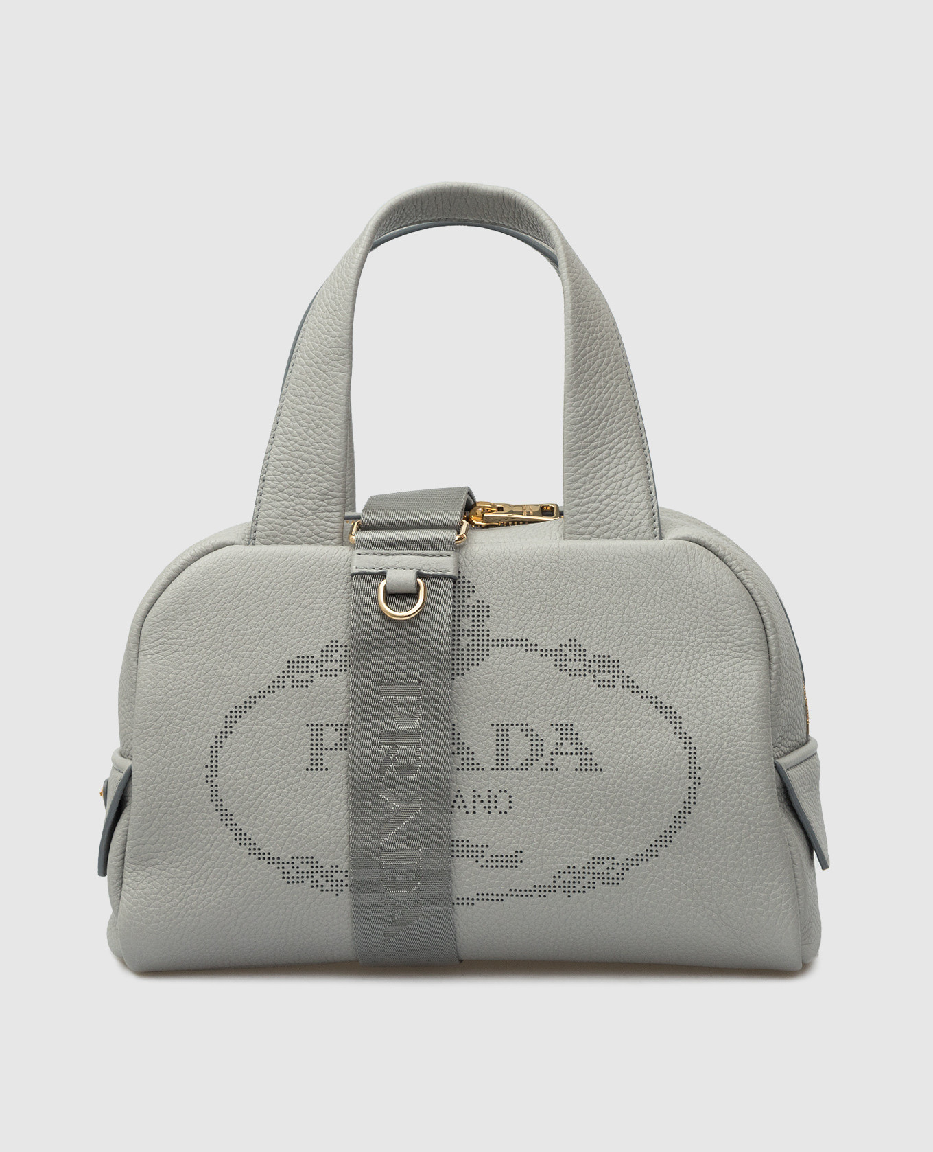 

Кожаная сумка-тоут Daino с перфорацией Prada, Серый, Сумки