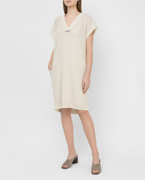 Brunello Cucinelli Бежевое платье из льна M10551A82
