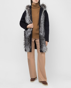 Via Cappella Темно-синє пальто з кашеміру з хутром лисиці P11785CASHMERE