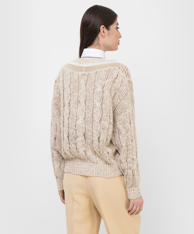 Brunello Cucinelli Пуловер из льна и шелка в узор с пайетками MCK386712 изображение 4