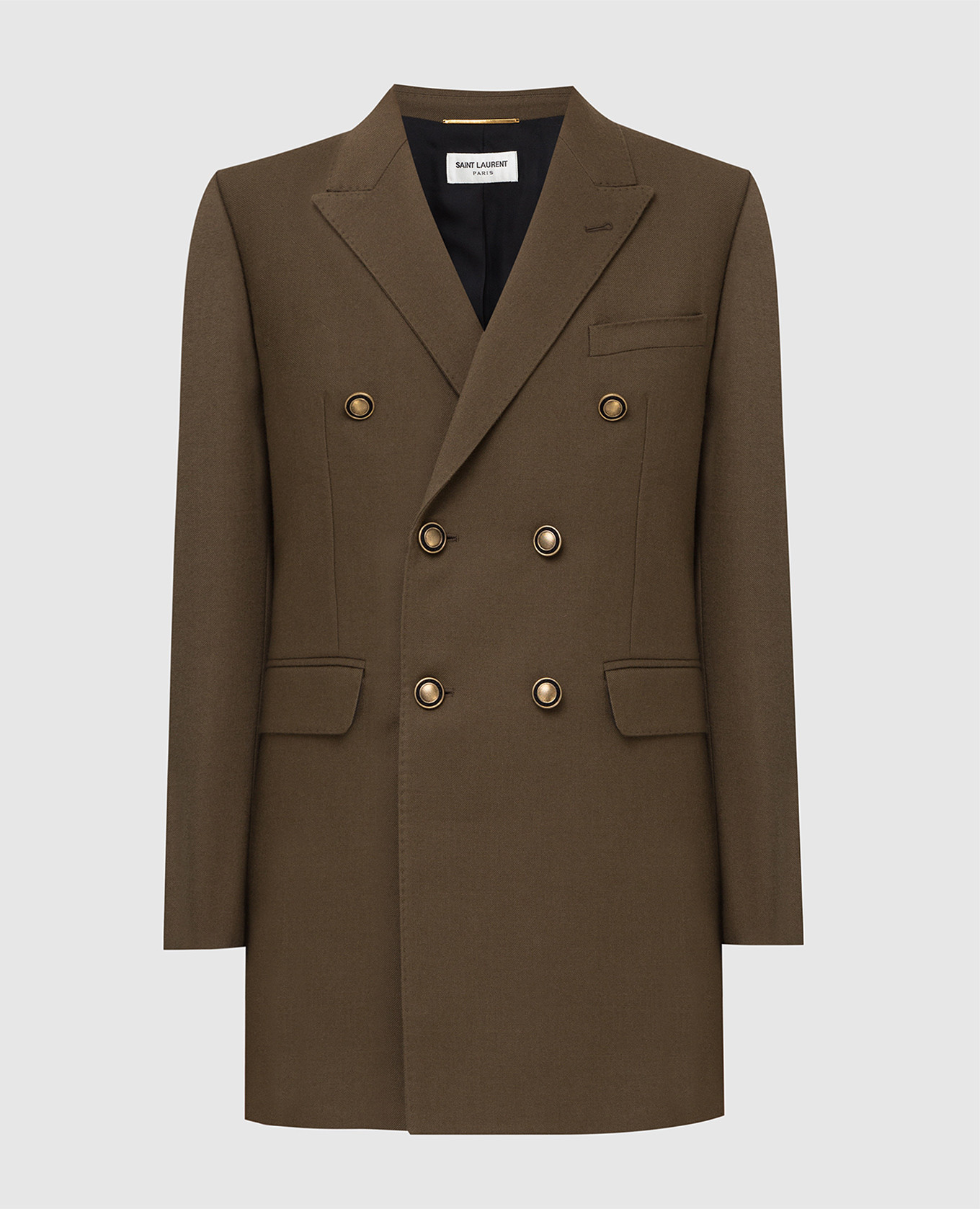 

Двубортный жакет из шерсти Saint Laurent, Оливковый, Жакеты