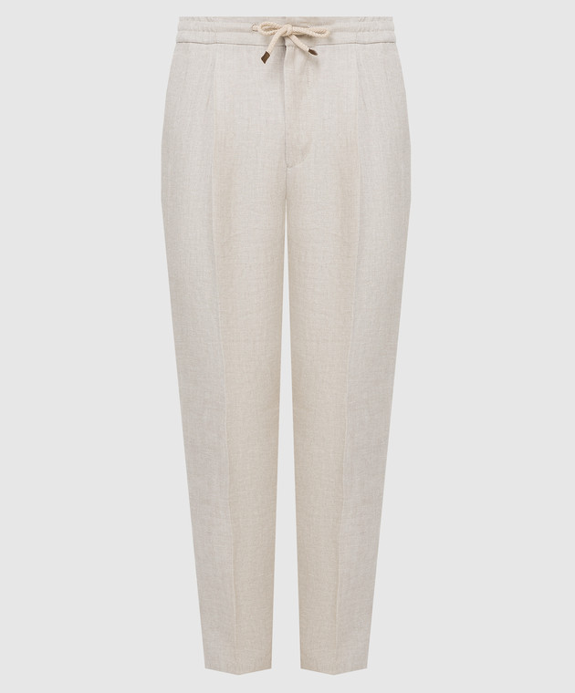 Brunello Cucinelli Світло-бежеві лляні штани у візерунок MH454E1740