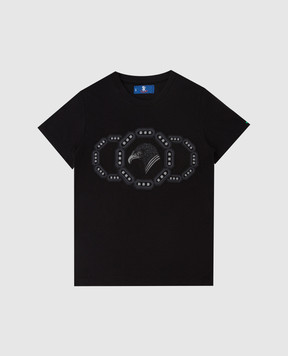 Stefano Ricci Детская черная футболка с вышивкой эмблемы YNH1100360803