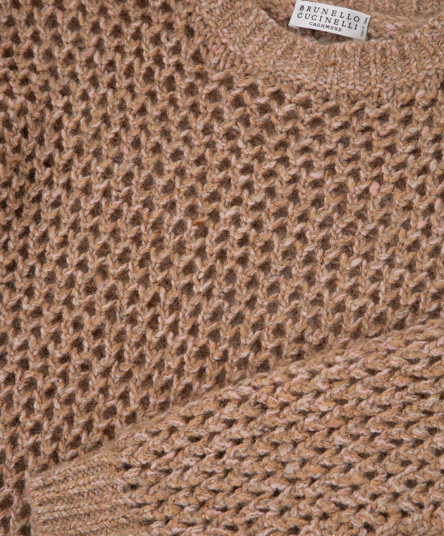 Brunello Cucinelli Детский светло-коричневый свитер из шерсти и кашемира с люрексом BBSM31300B изображение 3