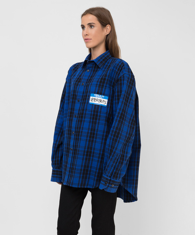 Vetements Синяя рубашка в клетку с принтом UA52SH800B изображение 3