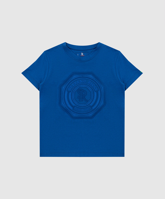 Stefano Ricci Детская синяя футболка с вышивкой монограммы YNH0100790803