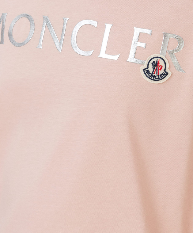 Moncler Пудровая футболка с принтом и патчем 8C00024829FB изображение 5