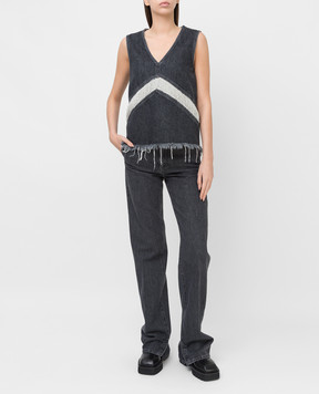 Max Mara Sportmax Серый джинсовый топ Ombre с бахромой OMBRE