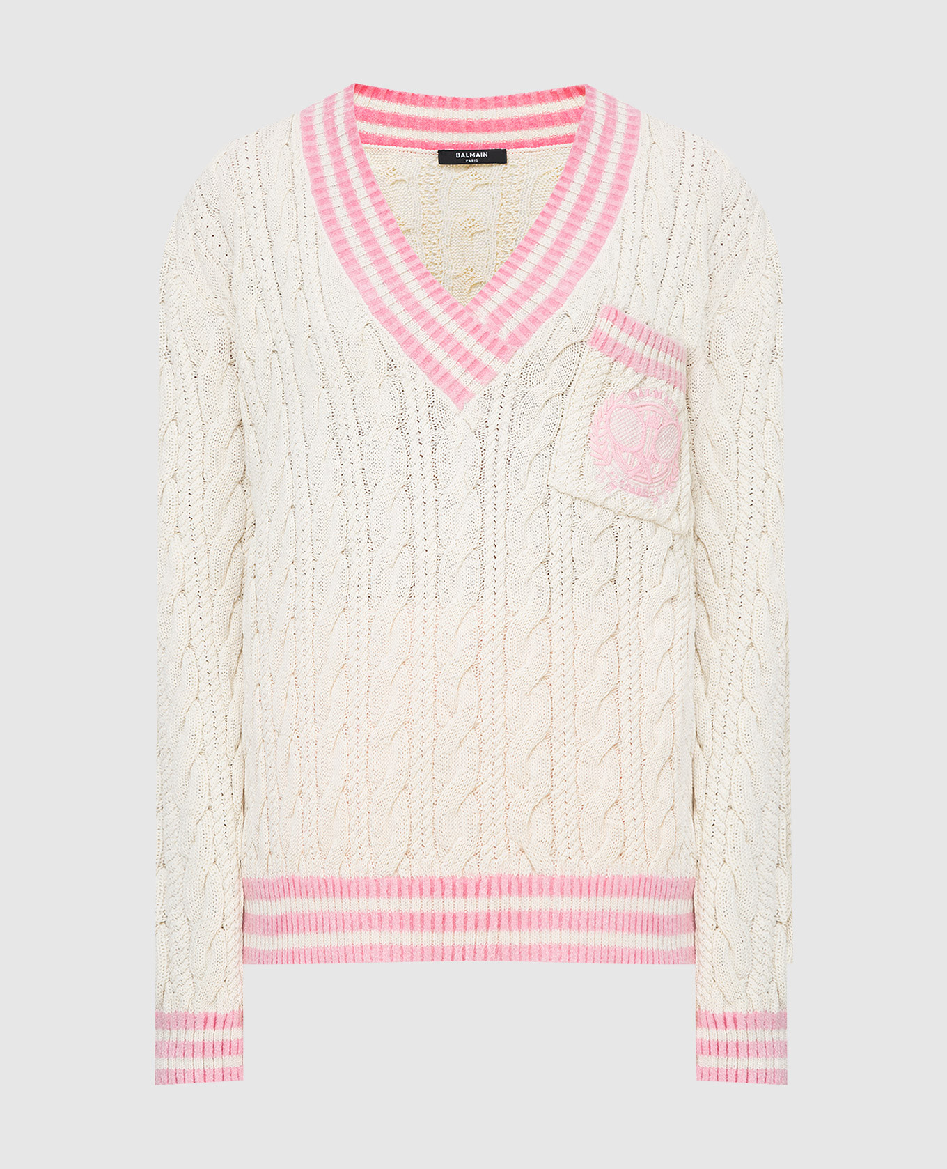 

Пуловер с контрастным узором и вышивкой, Бежевый, Свитера