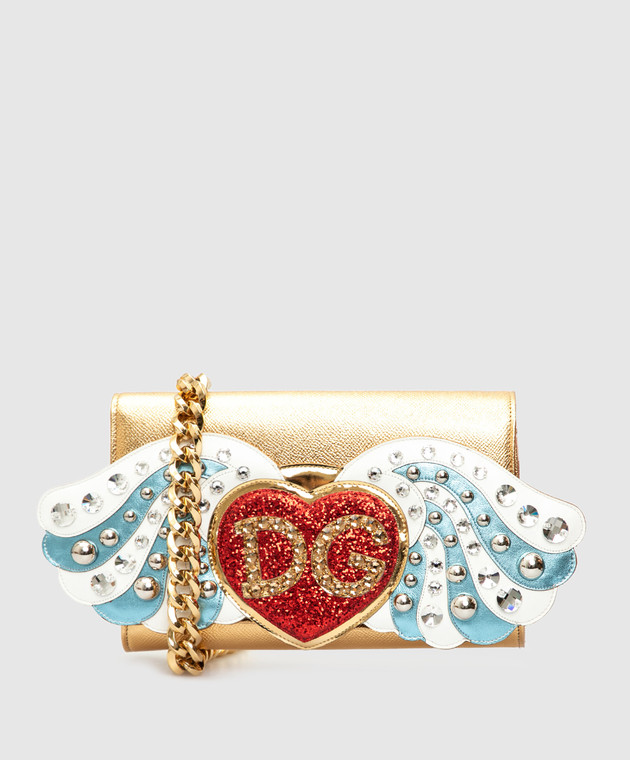 Dolce&Gabbana Золотистый кожаный клатч с кристаллами BI1173AZ053