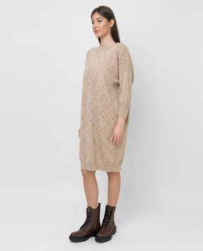 Brunello Cucinelli Бежевое платье из кашемира с пайетками M12173A90