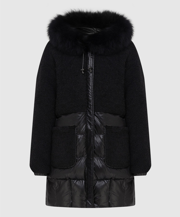 Be Florence Черная комбинированная пуховая куртка с мехом лисы BE2139