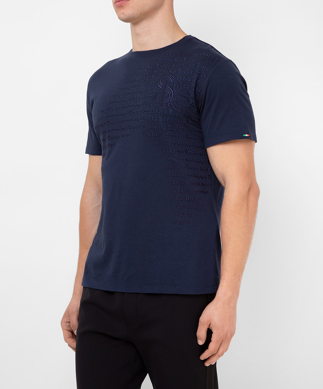 Stefano Ricci Темно-синя футболка з вишивкою логотипу MNH1401350803 зображення 3