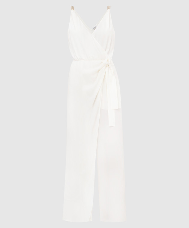 Brunello Cucinelli White silk jumpsuit with slit and chains MF906BO799