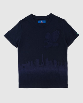 Stefano Ricci Детская темно-синяя футболка с вышивкой YNH84001PS803