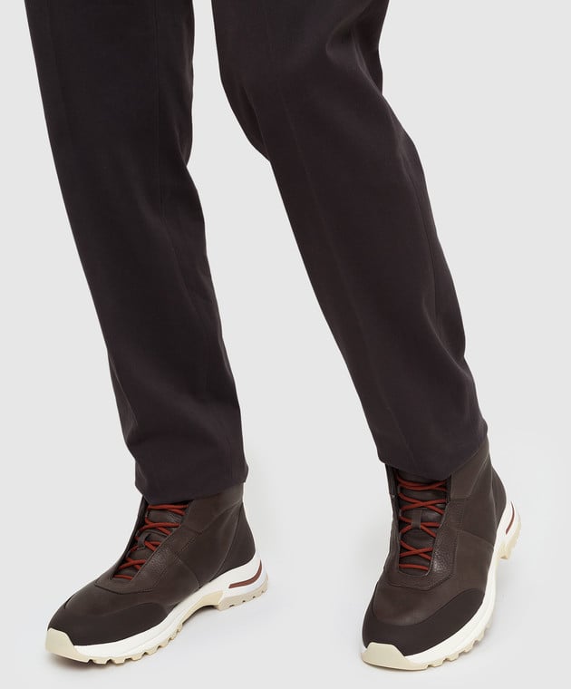 Loro Piana Темно-коричневые кожаные ботинки Trail Walk FAL9349 изображение 2