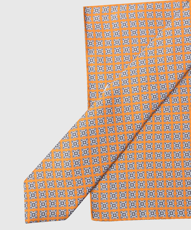 Stefano Ricci Дитячий шовковий помаранчевий набір з краватки та хустки-паші у візерунок YDH27025 зображення 4
