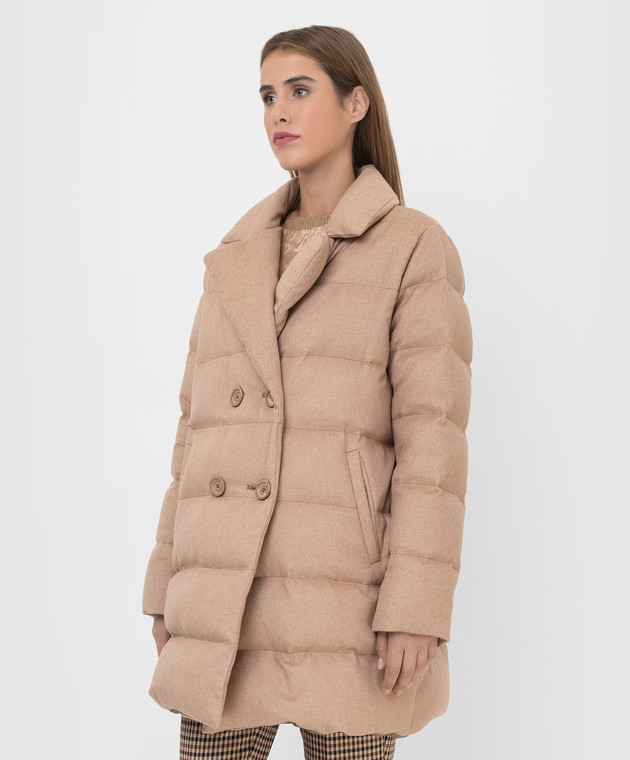 Herno Бежевое пуховое пальто из шелка и кашемира PI1377D38087 изображение 3