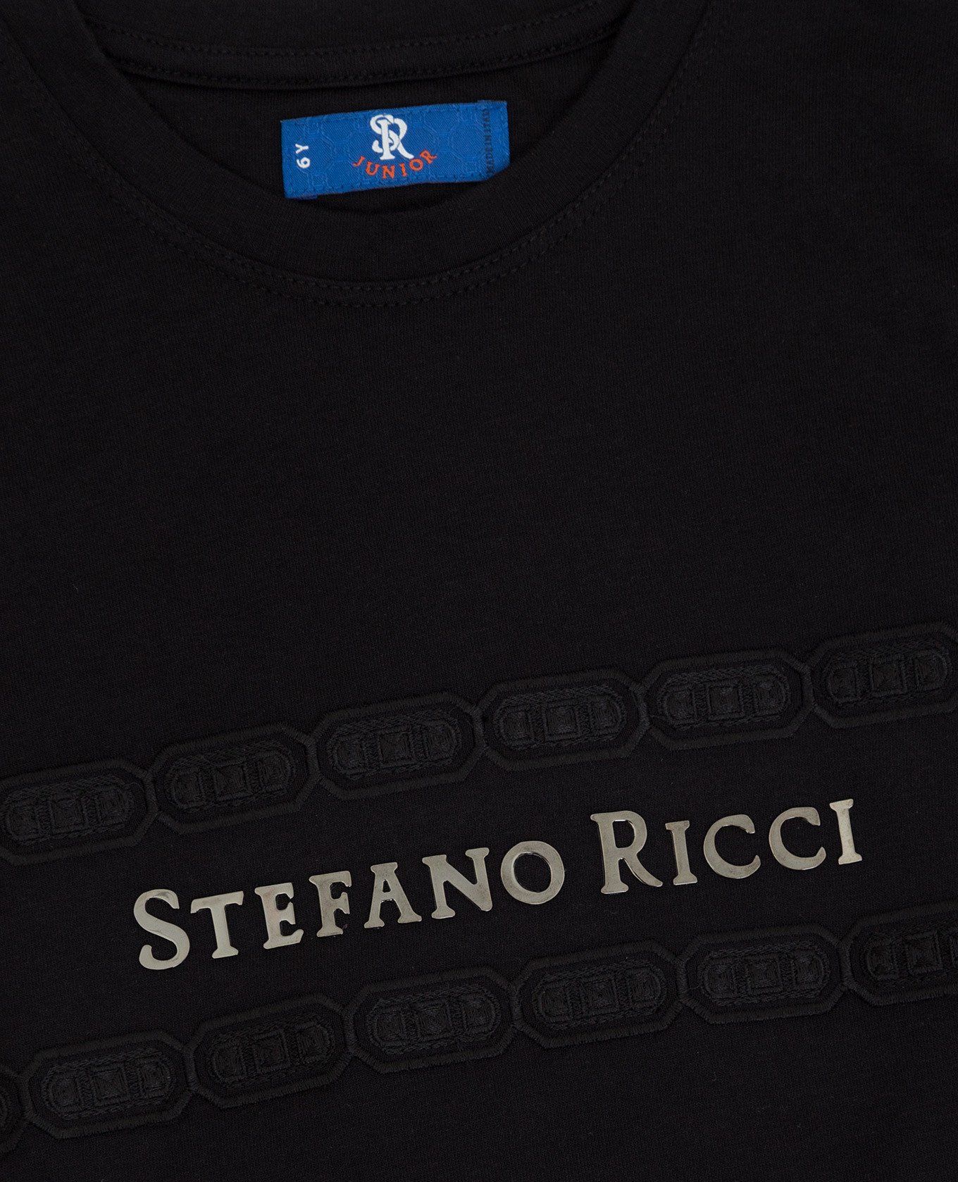 Stefano Ricci Детская черная футболка с логотипом и вышивкой YNH1100370803 изображение 3