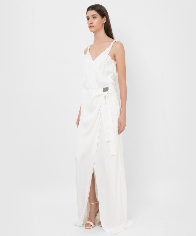 Brunello Cucinelli Біле плаття з розрізом і ланцюжками MH966ABO71 зображення 3