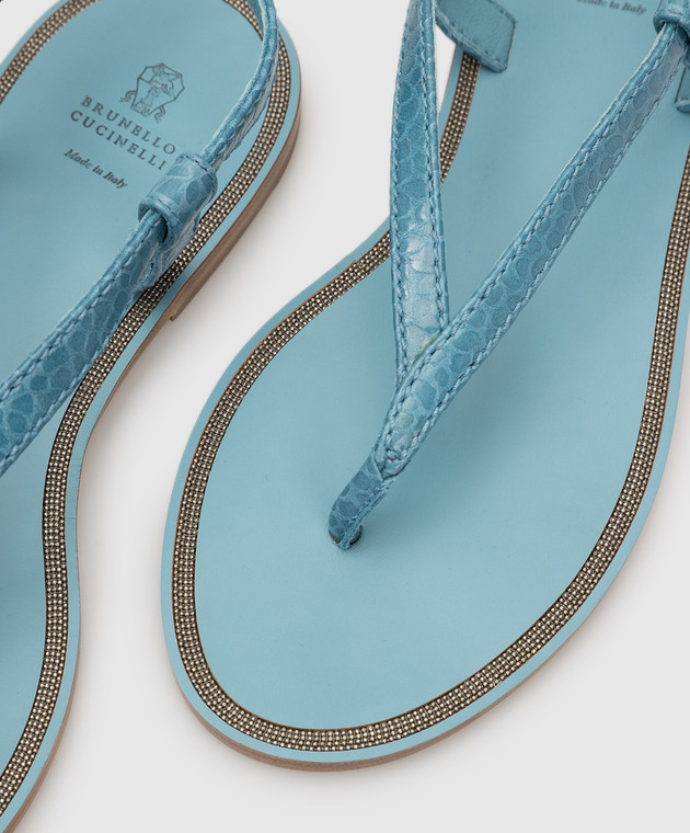 Brunello Cucinelli Голубые кожаные сандалии MZBEC1790 изображение 5