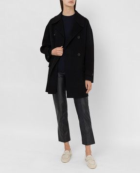 Loro Piana Черное двубортное пальто из кашемира FAL7572