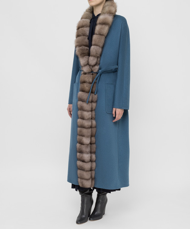 Real Furs House Синє пальто з кашеміру з хутром соболя GT01lLIGHTBLUE зображення 3