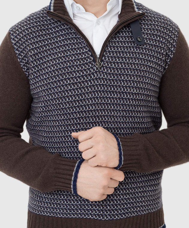 Stefano Ricci Коричневый свитер из кашемира в узор K606238L03F21420 изображение 5
