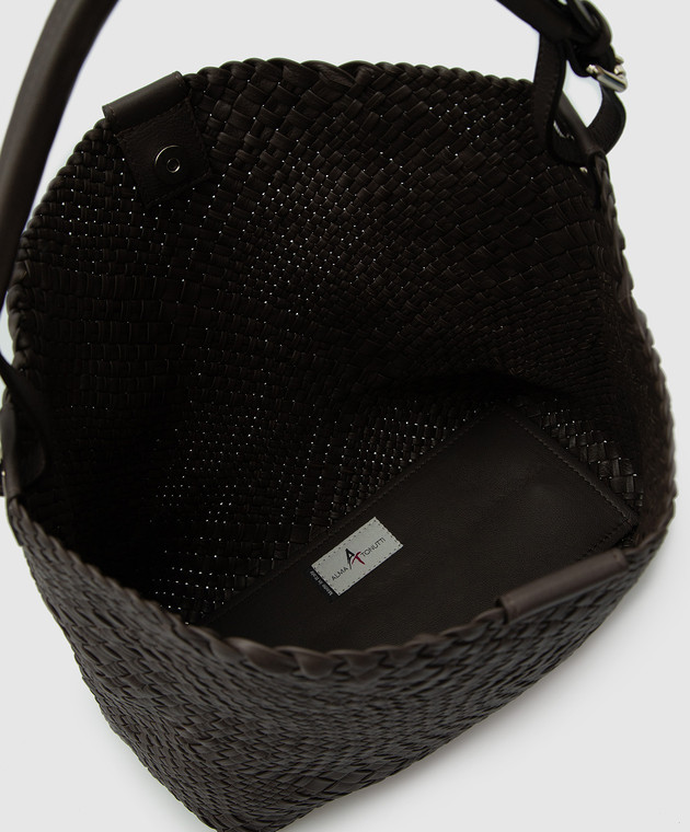 Alma Tonutti Темно-коричнева шкіряна сумка-хобо з плетінням Intrecciato 5201 зображення 4
