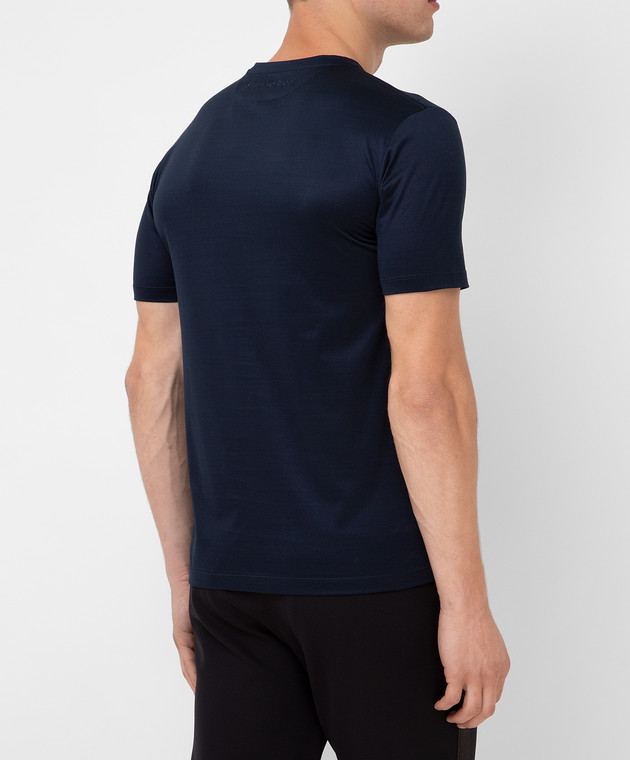 Stefano Ricci Темно-синя футболка з вишивкою емблеми логотипу MNH1401310TE0001 зображення 4