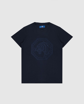 Stefano Ricci Дитяча темно-синя футболка з вишивкою YNH8200170803