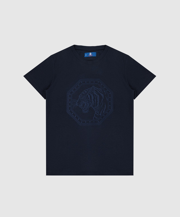 Stefano Ricci Детская темно-синяя футболка с вышивкой YNH8200170803