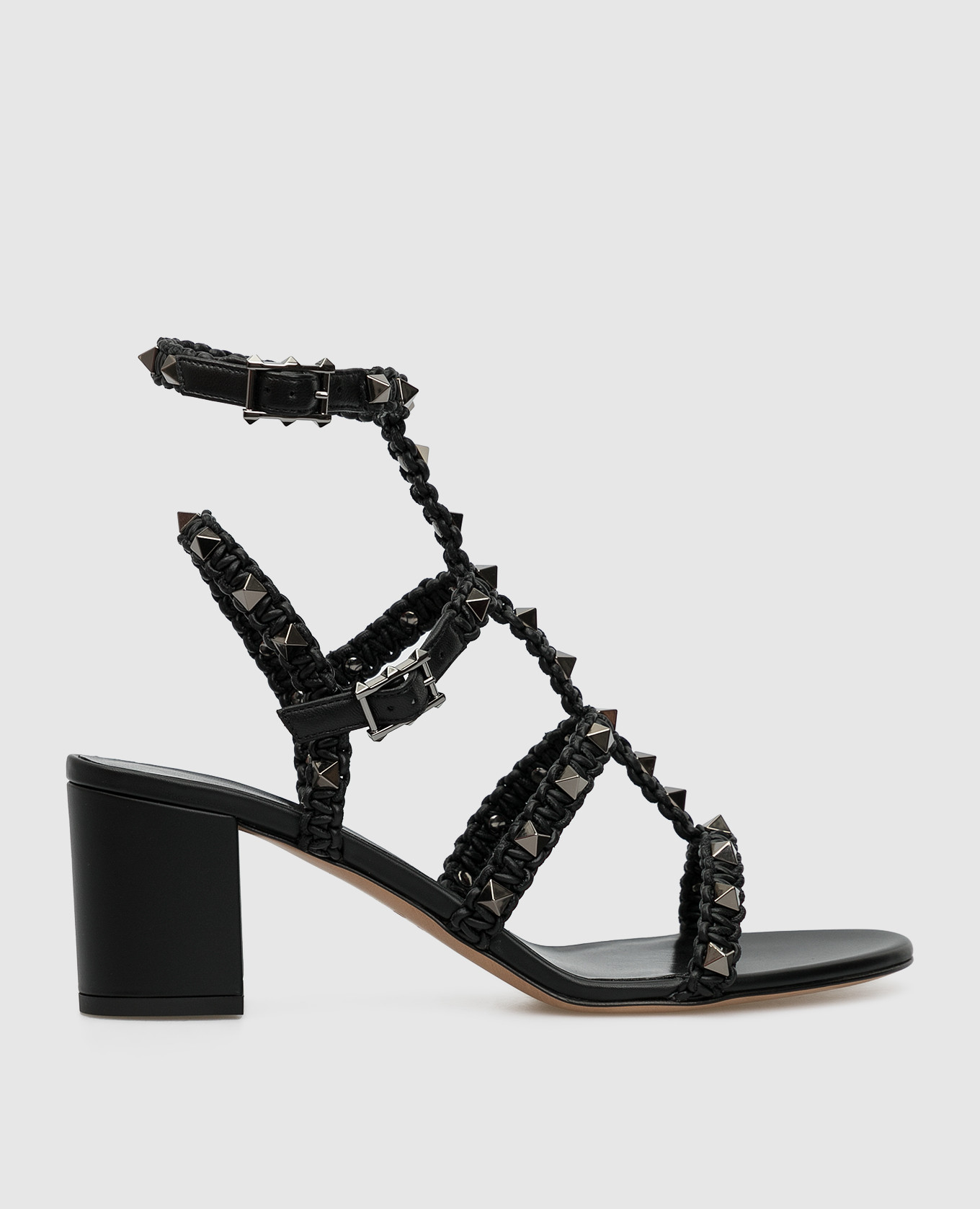 

Босоножки "Rockstud" с плетеной кожей наппа Valentino, Черный, Босоножки
