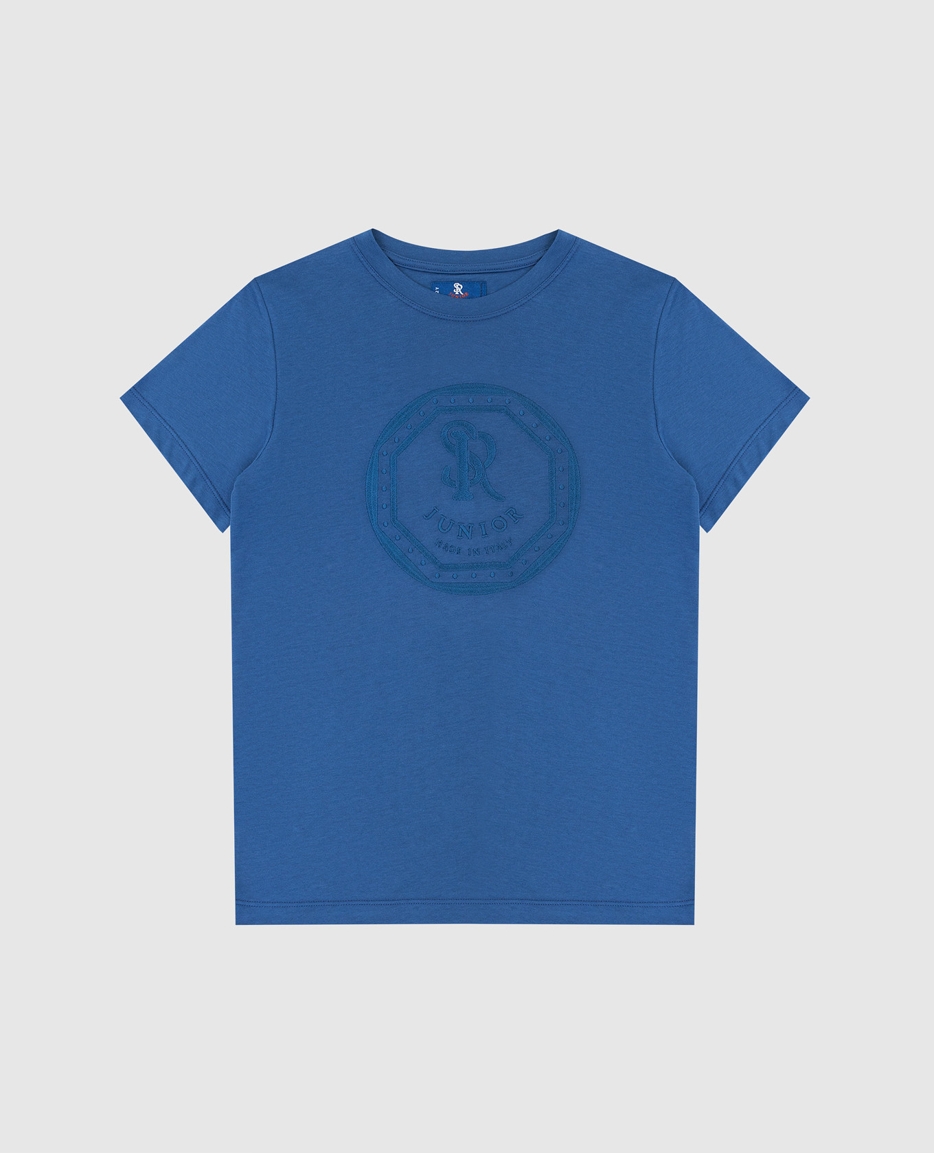 Детская синяя футболка с вышивкой монограммы