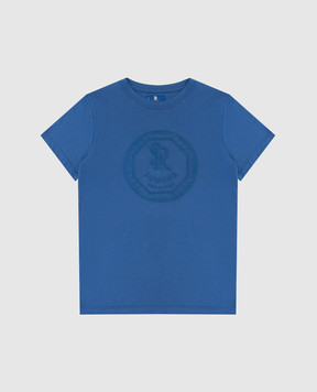 Stefano Ricci Детская синяя футболка с вышивкой монограммы YNH6400010803