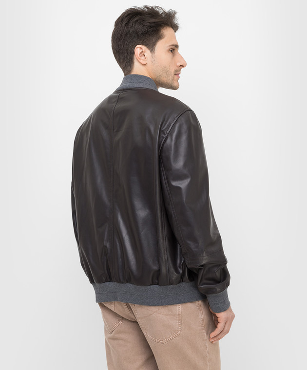 Brunello Cucinelli Темно-коричневый кожаный бомбер MPTAN1859 изображение 4