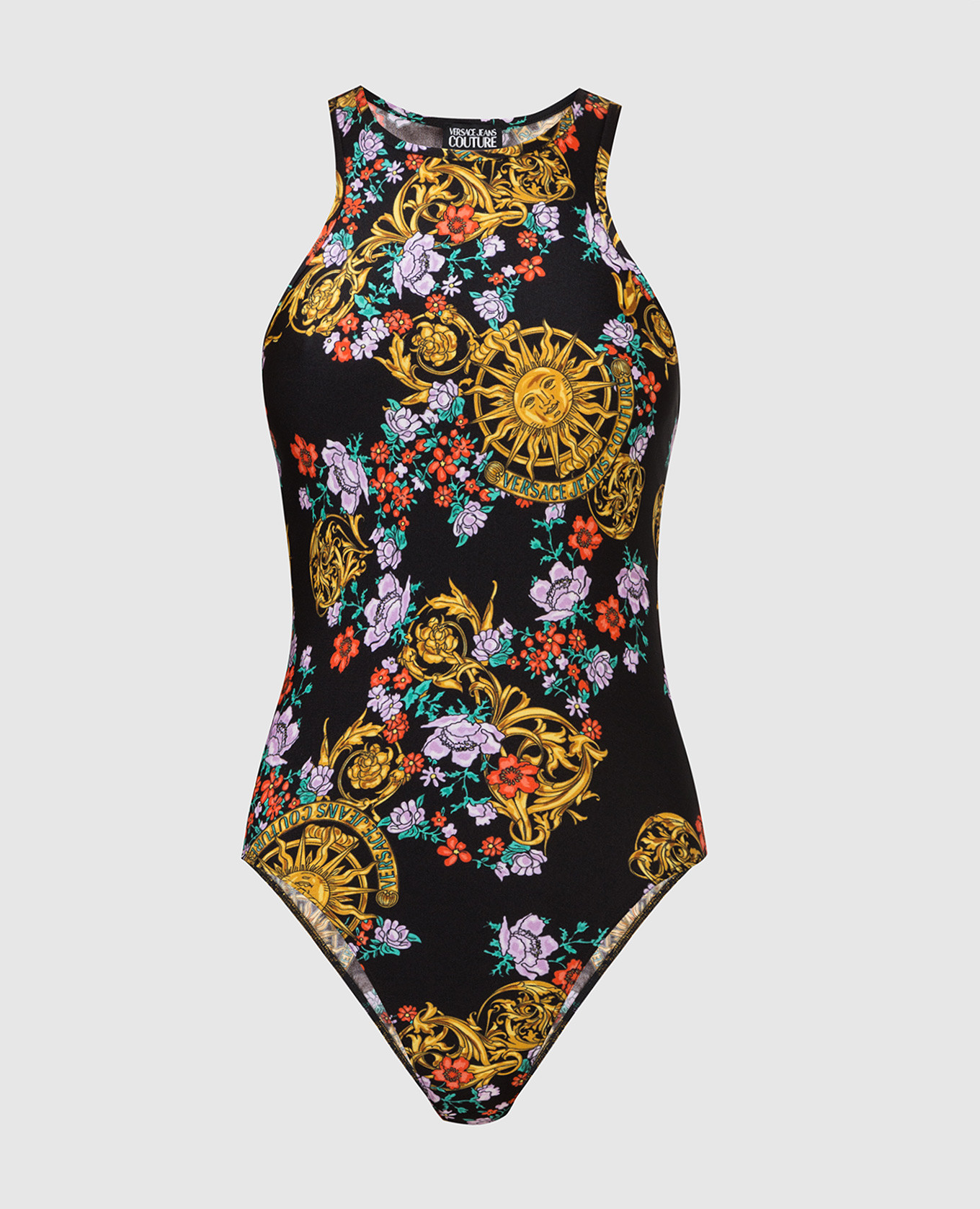 

Боди в принт Sun Flower Garland, Черный, Боди