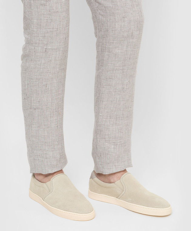 Brunello Cucinelli Светло-зеленые замшевые слипоны MZUCTEN269 изображение 2