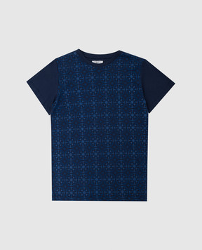 Stefano Ricci Детская темно-синяя футболка в принт YNH6S40010803