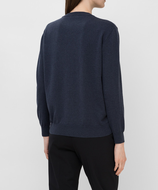 Brunello Cucinelli Темно-синий джемпер из кашемира с нашитыми цепочками M12170400P изображение 4