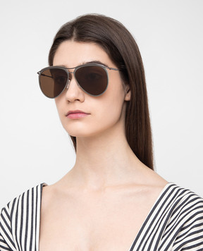 Alexander McQueen Солнцезащитные очки-авиаторы с коричневыми линзами AM0115S30001841